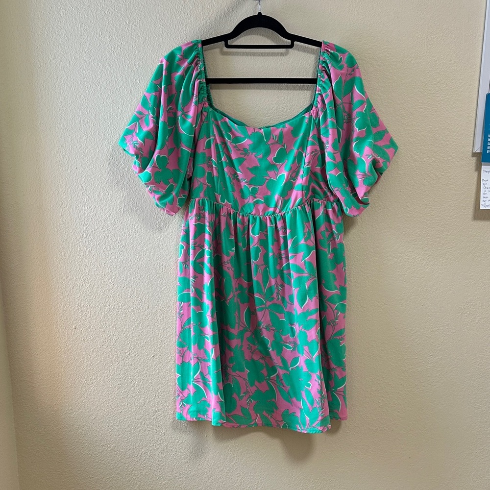 BiBi Green and Pink Floral Midi Dress